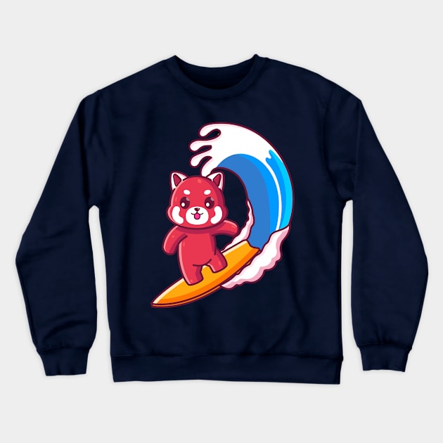 Cute red panda surfing summer vacation Crewneck Sweatshirt by Ardhsells